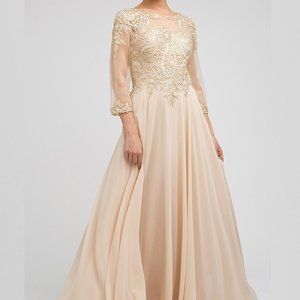 Lace Bodice Illusion Long Sleeve Dress JTM12